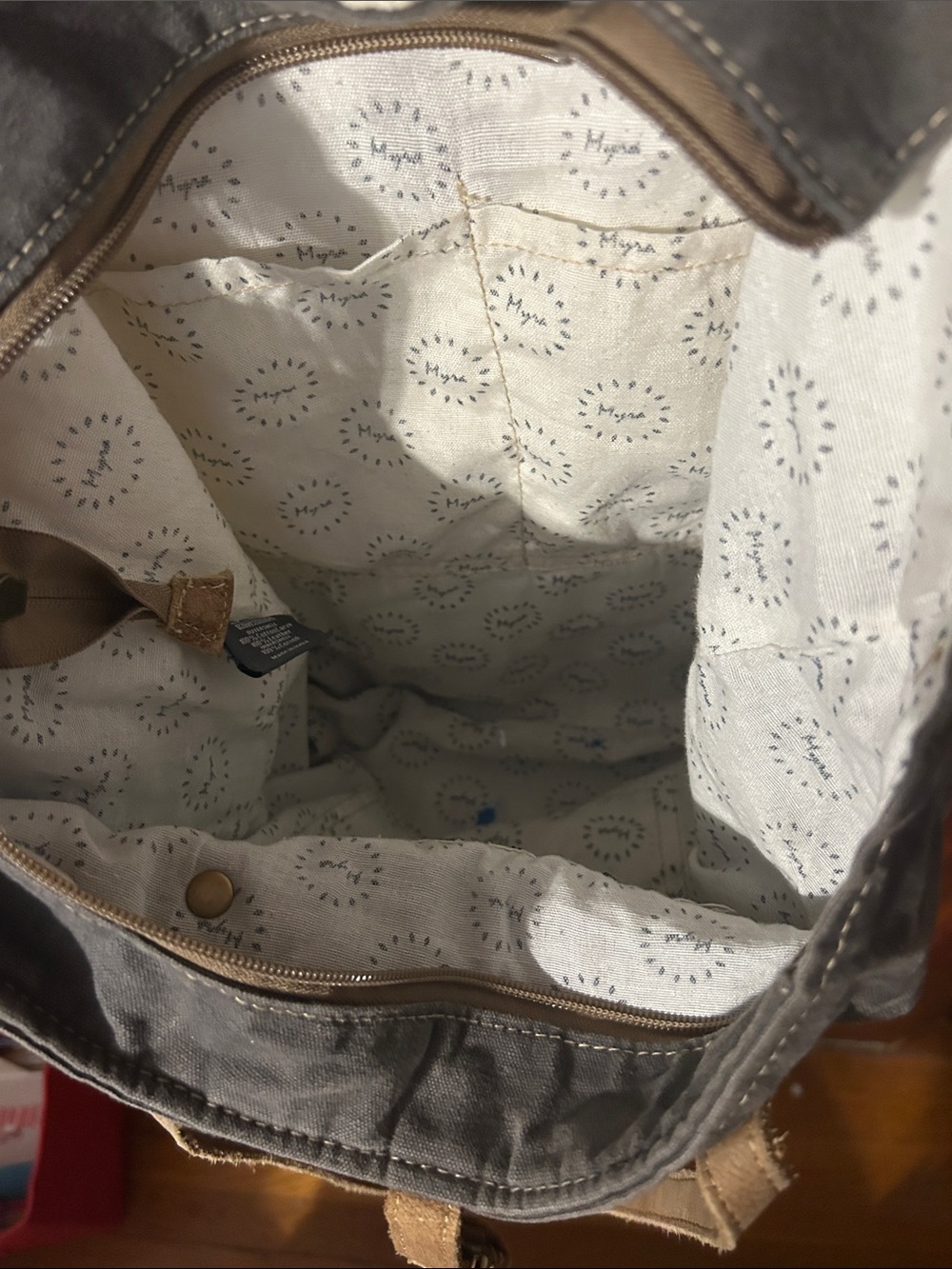 Floral Canvas Tote with Brown Faux Fur Trim - Picture 4 of 5